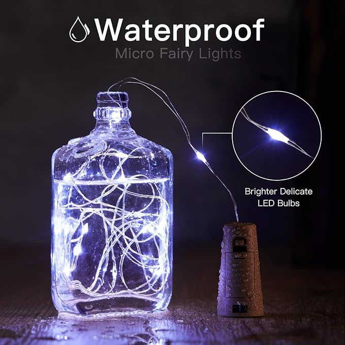 Brightown 10 Pack Wine Bottle Lights with Cork, White | 20 LED on 7ft Sliver Wire, Battery Operated Cork Lights, Lovely for Liquor Bottles DIY Party Christmas Wedding Décor