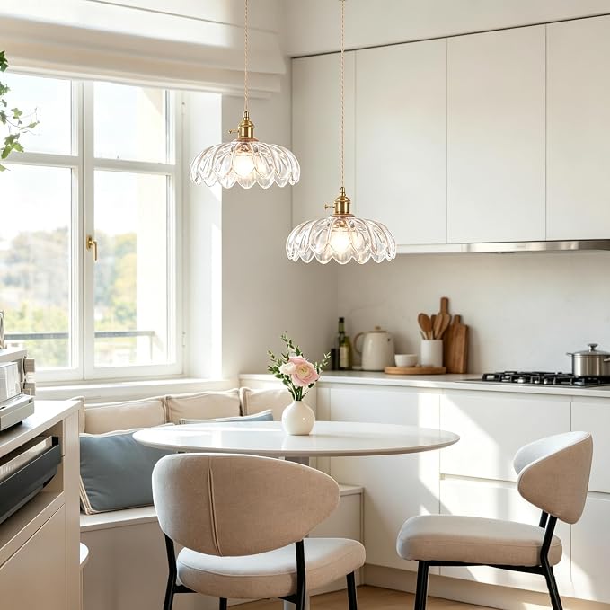 Battery Operated Pendant Light,Transparent Vintage Light Fixtures RGB Rechargeable Light Bulb 2500mAh 9.8in with Remote Control Wireless Adjustable Chandelier for Kitchen Island Hallway 1Light