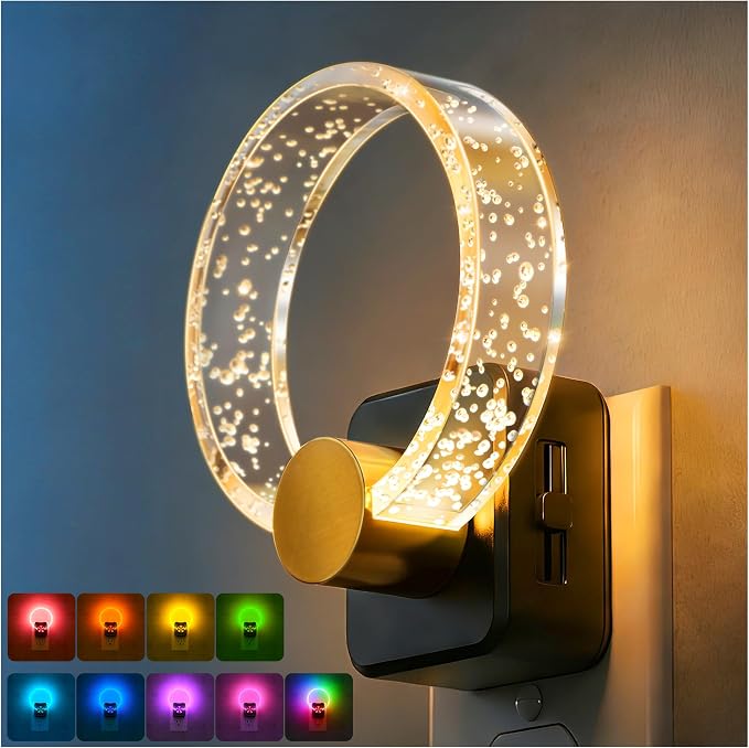 Night Lights Plug into Wall, LED Night Light Color Changing RGB | Dusk-to-Dawn Sensor, Adjustable Brightness, Dimmable Nightlights for Hallway, Bedroom, Kids Room, Room Decor