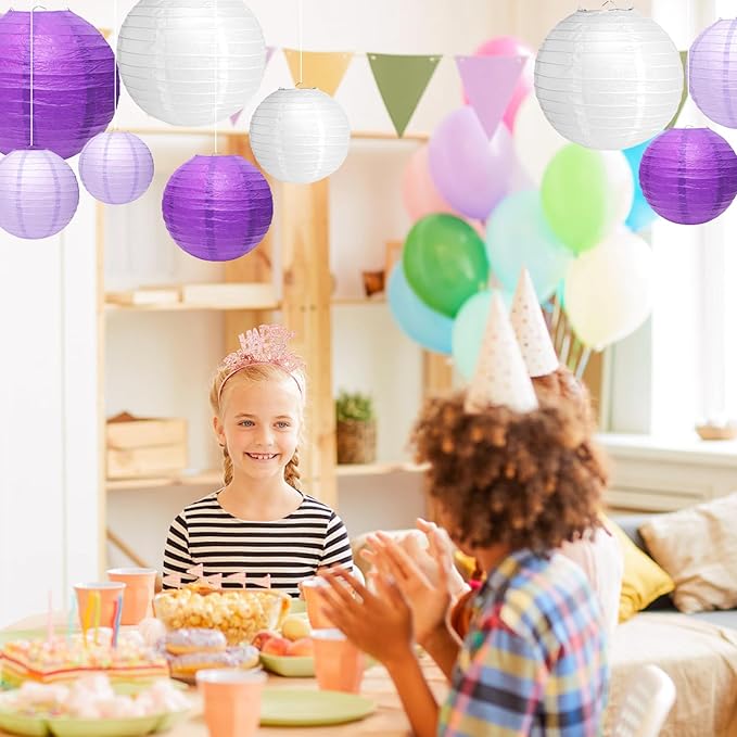 21 Pcs Purple Paper Lanterns Party Decorations, 4/6/8/10 Inch Round Chinese Hanging Paper Lanterns for Bachelorette Engagement, Wedding, Birthday, Graduation, Classroom Decorations