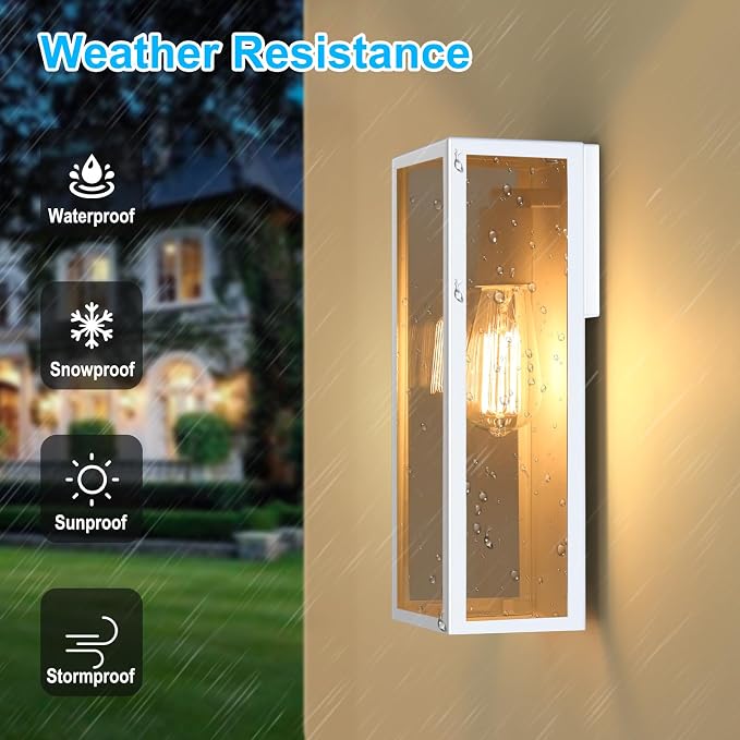 VerRon Outdoor White Wall Light Fixtures, Modern Exterior Wall Lanterns | Anti-Rust E26 Modern Lighting Fixtures Waterproof with Clear Glass Shades for Patio Garage Entryway Front Door, 2-Pack