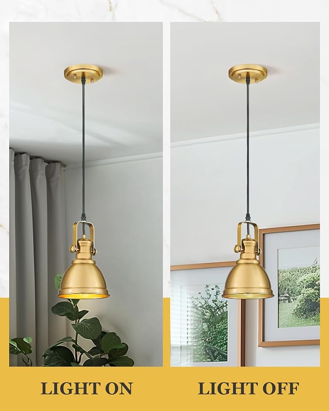 Pendant Lights Kitchen Island, Farmhouse Hanging Lights Fixtures with Metal Shade, Rustic Kitchen Pendant Lighting Over Island for Dining Room, Brushed Gold, AD-2151-1P-GD