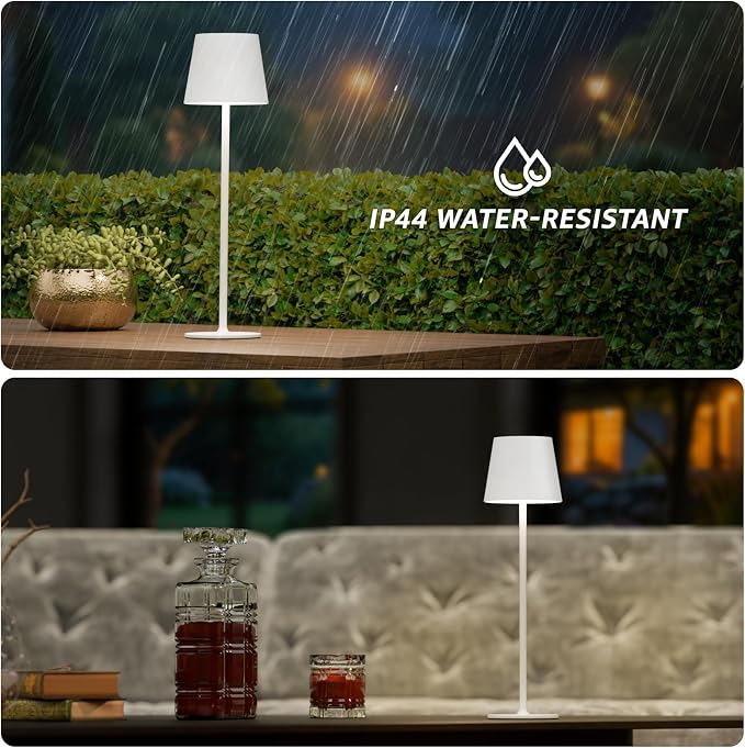 uuffoo 2 Pack Cordless Table Lamp Rechargeable 5000mAH Battery Operated Lights Touch Control LED Portable Desk Lamps 3 Color Dimming for Outdoor Coffee Bedroom Kitchen (White)