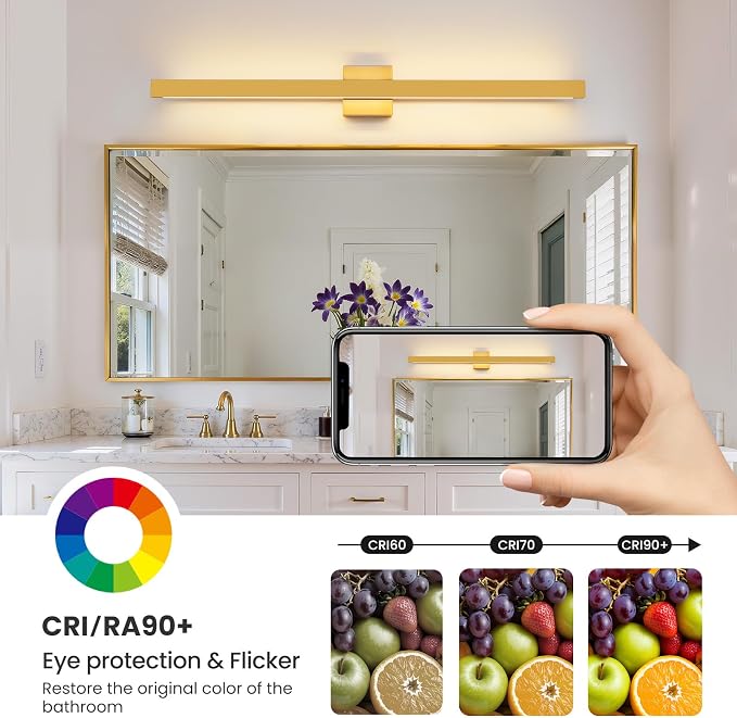 Modern Bathroom Lighting Fixtures Over Mirror, 39 Inch 30W Gold Vanity Light Bar for Bathroom, Dimmable 5CCT LED Bathroom Wall Light Fixtures