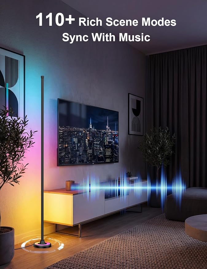 RGBW 60 Inch Floor Lamp, Standing Lamps with App Control | Smart Corner Floor Flamp Color Changing Modern Standing Lamps with 110 Scenes for Bedroom, Living Room,Compatible with Alexa