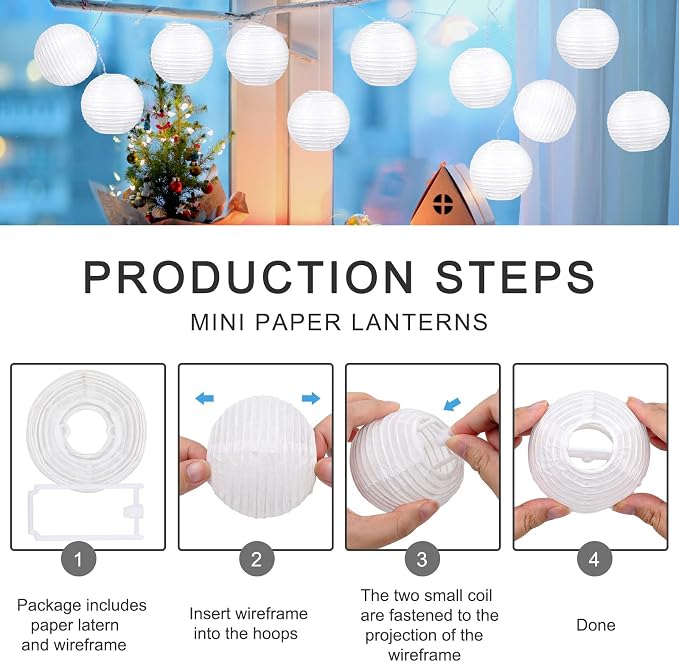20 Pcs Chinese Japanese Paper Lanterns 3 Inches Decorative Hanging Ball Paper Lanterns Lamps for Wedding Birthday Party Shower Home Decorations(White)