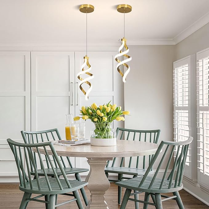 3 Packs Pendant Light, 15W Spiral Led Pendant Light, 4500K Modern Pendant Lights Kitchen Island, Adjustable Height Pendant Light for Dining Room Bedroom Kitchen Island Cafe