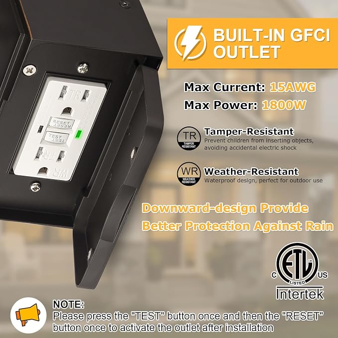 Porch Light with GFCI Outlet Built in, Dusk to Dawn Outdoor Lighting with Outlet, Waterproof Anti-Rust Alunmium Exterior Wall Mount Fixture, Outside Light for House Garage Front Door, Bulb Included