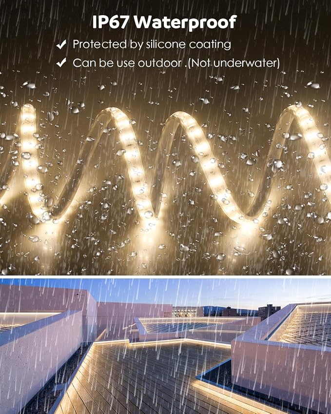 Aclorol 40M LED Rope Light Outdoor Waterproof Led Strip Light 131FT AC110V-120V Dimmable Double Row Warm White Plug in Rope Light with Remote for Outside Garden Patio Indoor Outdoor Backyards Decor
