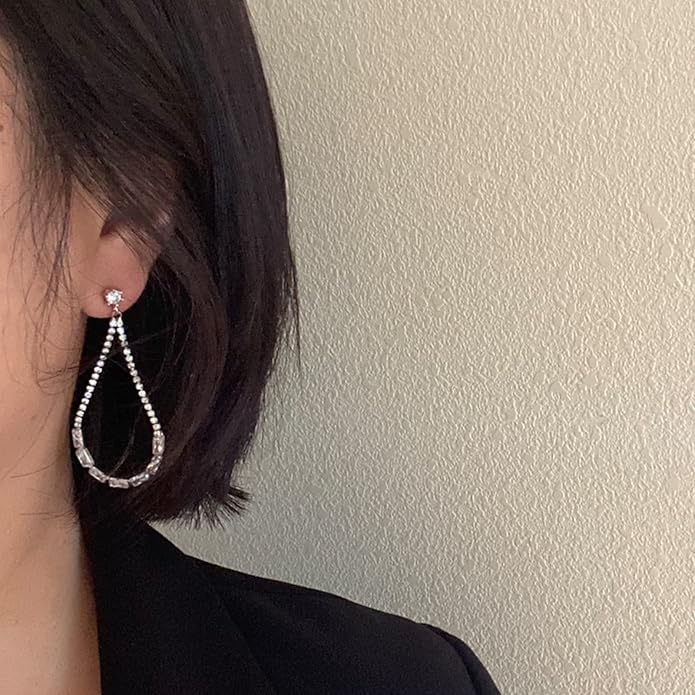 Luxval Rhinestone Earrings Dangling for Women Sparkly Silver Dangle Earrings Girls Long Chandelier Earrings Tassel Lightweight Ear Studs Cubic Zirconia Crystal Statement