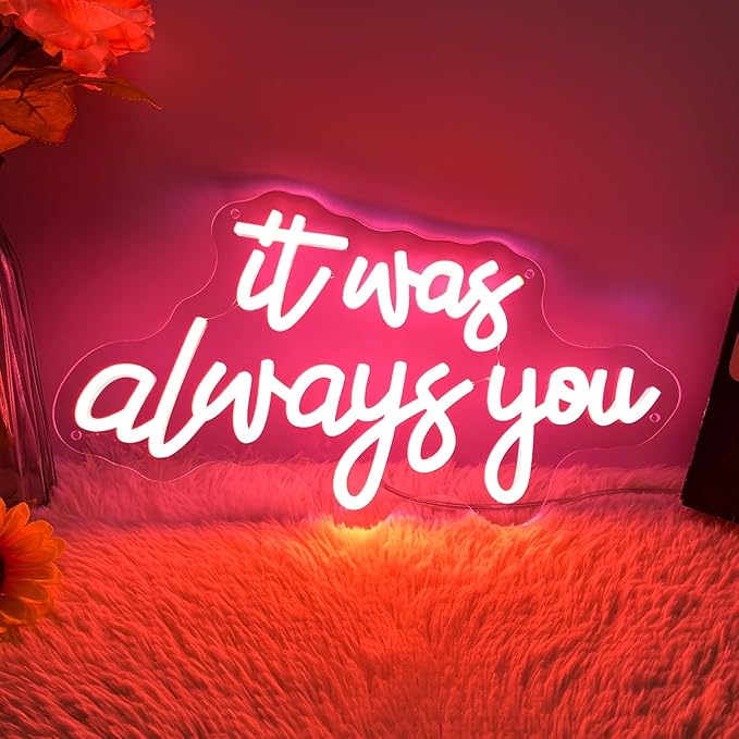 It's Always You Neon Sign Pink Neon Wedding Sign LED Neon Signs for Wall Decor Light up Sign for Bedroom Neon Light for Wedding Festival Anniversary Valentine's Day Birthday 40CM*23CM