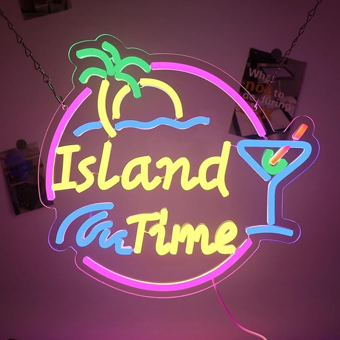 Island Time Neon Sign Island Bar Neon Sign Wall Decor Suitable for Bar Party Shop Man Cave Party Art Decor 14.4 * 13.2 Inch
