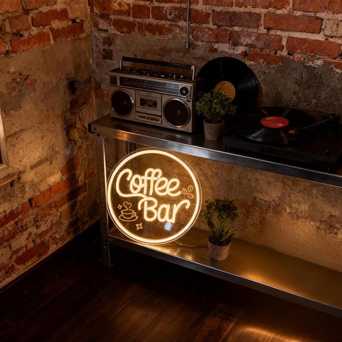 Coffee Bar Neon Sign for Wall Decor Dimmable LED Neon coffee Light Up Sign for Coffee Station, Cafe Shop, Restaurants, Kitchen Party Decoration Gifts(12.99 * 12.99inches)
