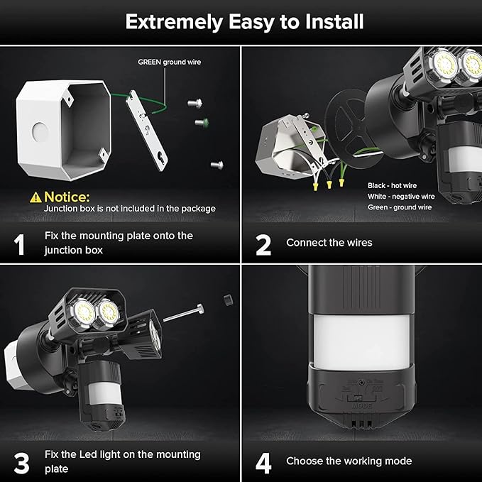 SANSI 28W 3500LM Motion Sensor Outdoor Lights, Outdoor Motion Sensor Light Security Lights Detector with 4 Mode 350W Equiv 5000K, IP65 Waterproof for Soffit, Garage, Yard (Black) Hardwired (Pack of 4)