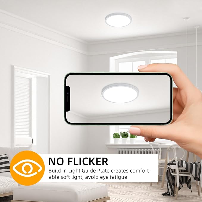 Hlite 9 Inch LED Flush Mount Ceiling Light,1800LM,6 Pack,3CCT | 18W 3000K/4000K/5000K Selectable,Super Slim,Low Profile Round Ceiling Light Fixtures for Kitchen,Bedroom,Hallway,White