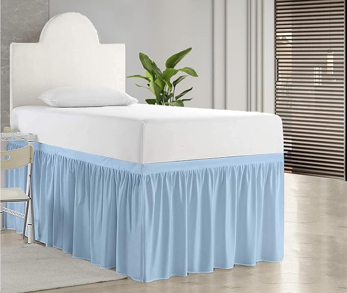 Dorm Bed Skirt, Twin XL, 32" Drop, Light Blue | Soft Microfiber Fabric, College dorm rooms, Hides under-bed storage, Fits 39"x80" Beds, Wrinkle-resistant, Machine Washable