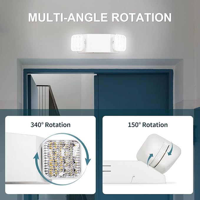 LED Emergency Lights, Two Head Adjustable Commercial Emergency Lights for Business, Power Outages, with Backup Battery (90 Minutes), Hard Wired, 120-277V Fire Resistant (94V-0) UL
