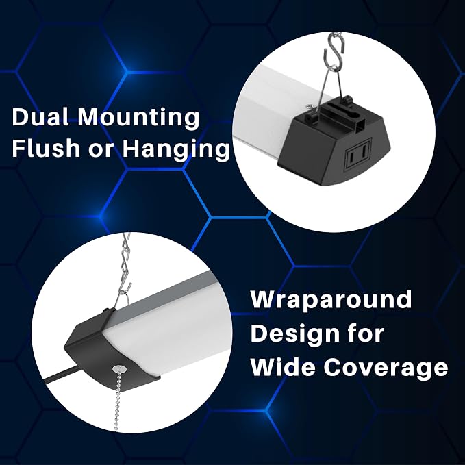 4FT 40W Wraparound LED Shop Light Fixture with Pull Chain Daylight White 5000K for Garage Workshop Basement