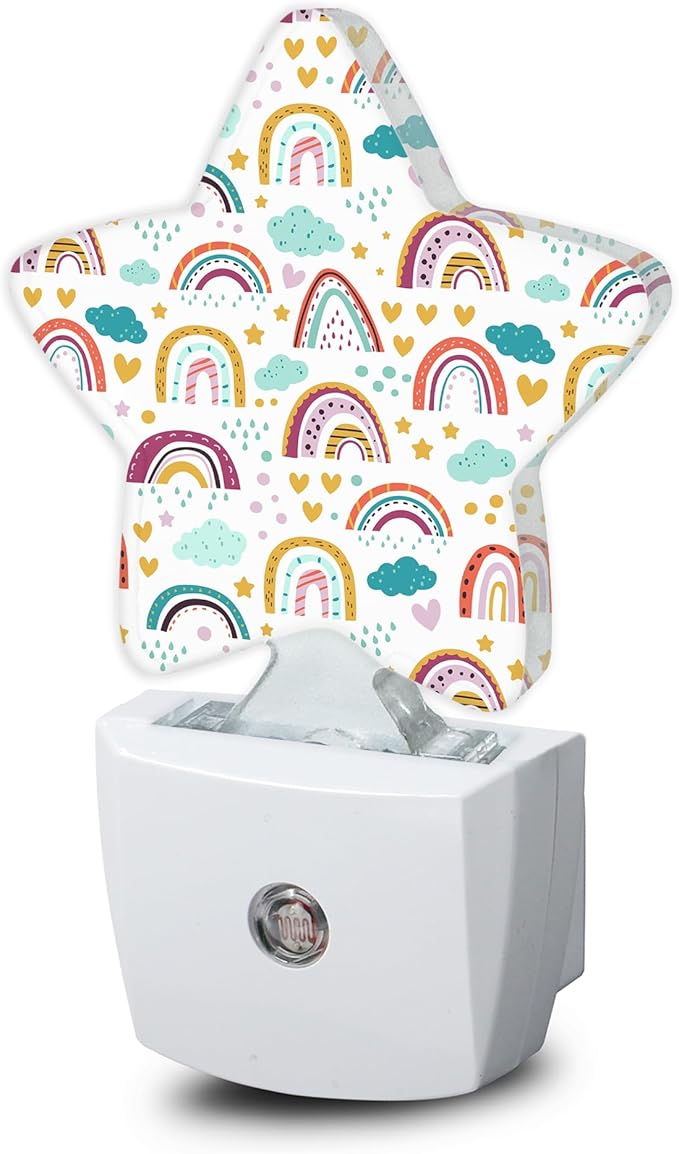 Star Heart Rainbow Night Lights Plug in Wall Lamp Smart Dusk to Dawn Sensor for Home Decorative,Kids Room Bedroom Bathroom Kitchen Hallway Gifts