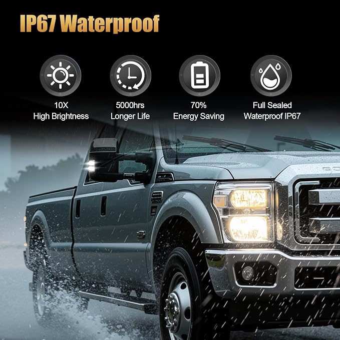 Side Mirror Lights Clear Lens White for 2008-2016 Ford F250 F350 F450 F550 | LED Side Mirror Marker Lights, White Turn Signal Mirror Light, Replace OEM Mirror Marker Lamps, Pack of 2