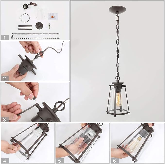 KSANA Bronze Pendant Lighting for Kitchen Island, Rustic Industrial Pendant Light with Seeded Glass Shade, 7.5" W