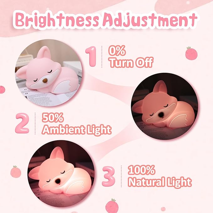 Fox Night Light, Cute Fox Silicone Night Light Gifts for Girls 8-12, Fox Lamp for Kids Child Baby Women Nursery, Animal Light with Touch Control, Timer and USB Rechargeable