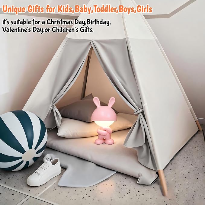 Night Lights for Kids,Rechargeable TableLight,Touch Bedside Lamps,Cordless Dimmable Warm White Light,Baby Nursery,Breastfeeding,Sleep Aid,Cute Bunny Pink Gifts for Newborn Toddler Boy Girl