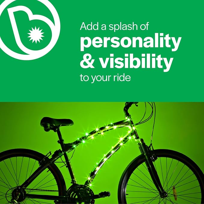 Brightz CosmicBrightz LED Bike Frame Rope Light - 6.5-Foot String Rope - Battery-Powered with On/Off Switch - Ultra Bright Color Keeps Your Ride Fun and Safe for Kids, Teens, & Adults