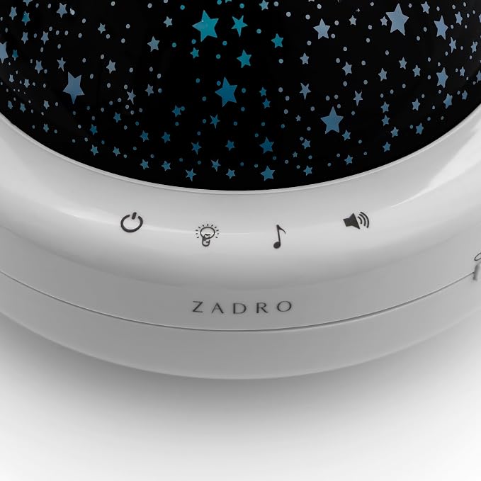 Zadro LED Star Night Light for Kids Room Starlight Projector with Multi Color Starry Nights Globe and Variety of Sounds (8" Dia. by 5.5" Tall, Gray)