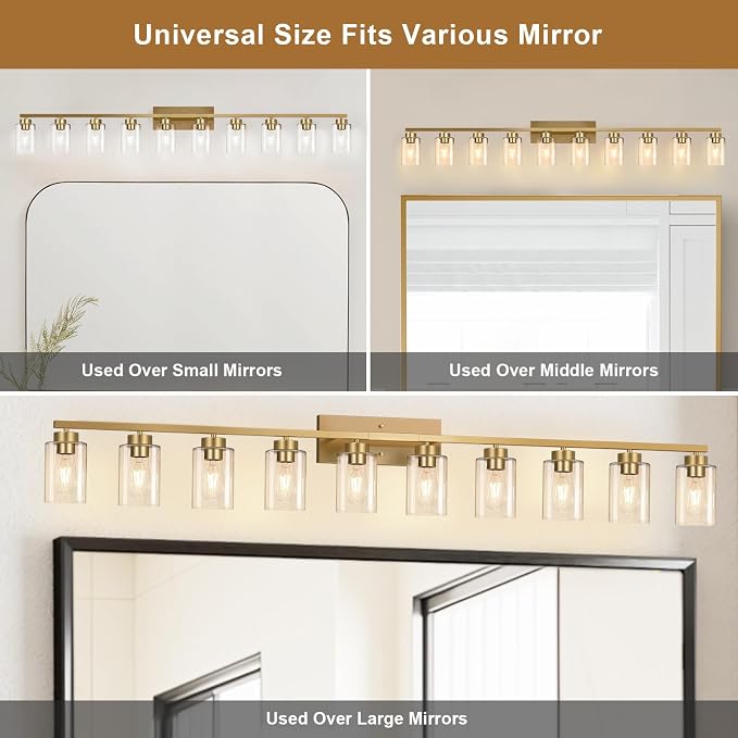 IZORRO Modern Bathroom Light Fixtures, 10 Light Gold Vanity Lights, Bathroom Lighting Fixtures Over Mirror with Clear Glass for Living Room Cabinet Bedroom