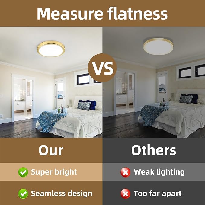 Hlite 9 Inch LED Flush Mount Ceiling Light,1800LM,6 Pack,3CCT | 18W 3000K/4000K/5000K Selectable,Super Slim,Low Profile Round Ceiling Light Fixtures for Kitchen,Bedroom,Hallway,Gold