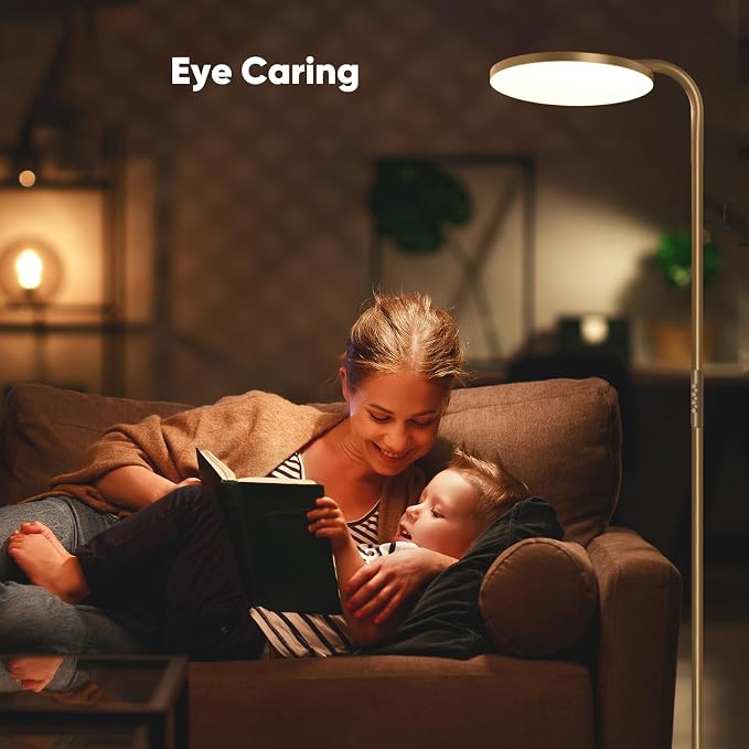 36W LED Floor Lamp, Super Bright Standing Lamp, Modern Stepless Dimmable Torchiere Tall Lamp with Remote Control, 350°Rotating Head Reading Floor Lamp for Living Room, Bedroom, Office