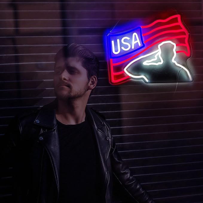 Veterans Day Neon Sign USA Flag Led Sign for Wall Decor Patriotic Neon Sign Bedroom Home Decor Classroom Art Student Gift Christmas Party