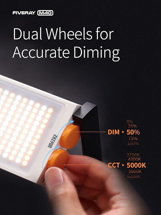 ZHIYUN FIVERAY M40 Video Light [Official], 40W Portable Camera Light, 14000 Lux, CRI/TLCI 96+ 2700-6200K, 320g LED Panel DSLR Photography Lighting, Lighting Setup for YouTube, TikTok