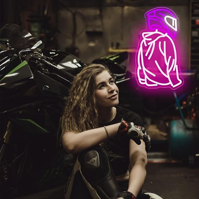Motorcyclist Neon Signs for Wall Decor,Dimmable Cool Motorcycle Helmet Neon Sign,Usb Powered Business Garage Neon Light for Man Cave Auto Repair Shop Birthday Gifts(8.6 * 14.9in)