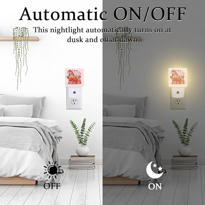 Valentine's Day Gnome Couple Night Light for Kids, Gnomes with Love Red Hearts Night Light Plug in with Dusk to Dawn Sensor,0.5w Energy Saving Nightlight for Hallway Stairway Kitchen Bedroom