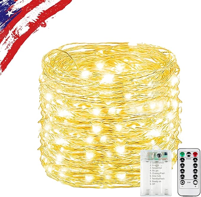 1Pack Warm White Fairy Lights Battery Operated with Remote, Waterproof 20FT 60LED Cuttable Twinkle Lights with Timer Indoor Outdoor, String Light for Bedroom, Classroom, Wedding, DIY, Christmas Décor