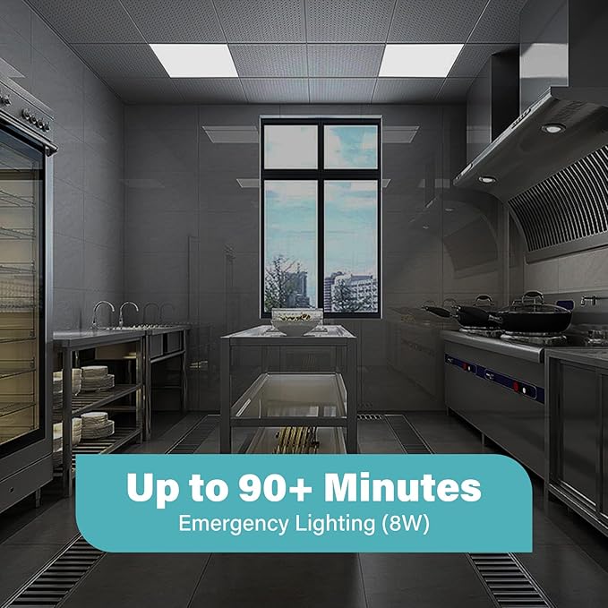 4-Pack 2x2 LED Flat Panel Light with Emergency Battery Backup, 90-Min Emergency Mode at 8W, 20W/30W/40W Wattage Switchable, 3000K/4000K/5000K Selectable, 100-277V, 0-10V Dimmable, UL & ETL