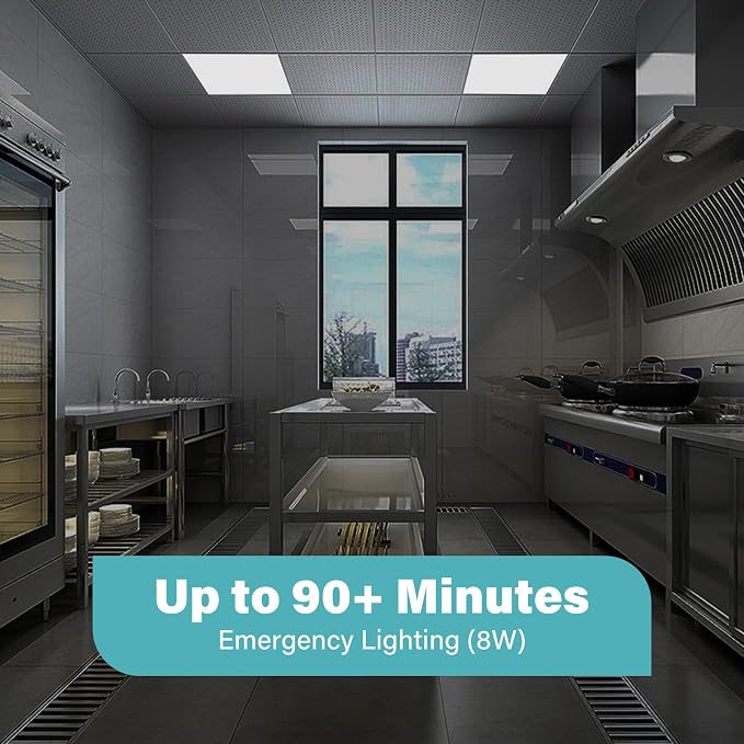 6 Pack 2x2 LED Flat Panel Light with Emergency Battery Backup | 90-Min Emergency Mode at 8W, 20W/30W/40W Wattage Switchable, 3000K/4000K/5000K Selectable, 100-277V, 0-10V Dimmable, UL, ETL