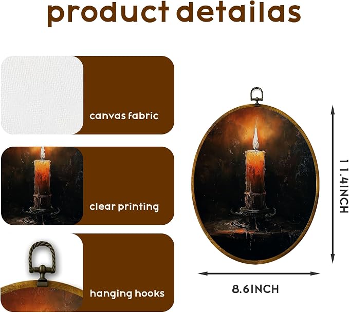 zewepri Burning Candle Oval Wall Art, Gothic Dark Academia Decor, 8.5x11.5 | Moody candlelight print adds vintage gothic charm to bedrooms, bathrooms, living rooms, farmhouse spaces, or gallery walls