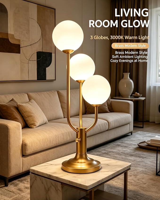 Globe Gold Table Lamp for Bedroom Gift Dimmable G9 Bulbs Included | Modern Round Ball Lamp Nightstand Desk Lamp Warmwhite Ambient Night Light Bedside Lamps for Living Room Party Home Decor Gift