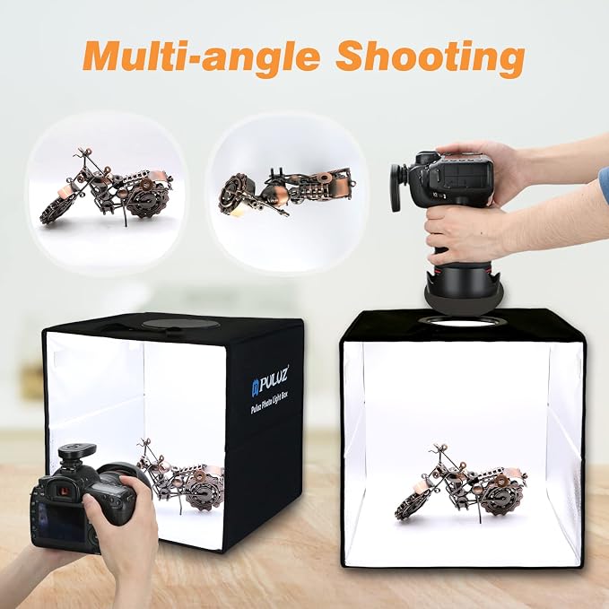 Photo Box, PULUZ Mini Folding Lightbox Portable Light Box Photography Shooting Tent Box Kit with 120pcs LED Lights 6 Colors Backdrops Photo Light Box for Phones DSLR Camera 12 x 12 inch