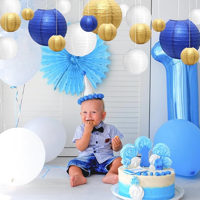 21 Pcs Navy Blue Paper Lanterns Party Decorations, 4/6/8/10 Inch Round Chinese Hanging Paper Lanterns for Wedding, Birthday, Baby Shower, Graduation, Classroom Ceiling Decorations Indoor Outdoor