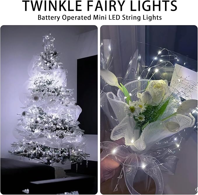 24 Pack White Fairy Lights Battery Operated, 7ft 20 LED Mini String Twinkle Lights for Christmas Halloween Easter Mason Jars Centerpiece Table Decorations (24, White)