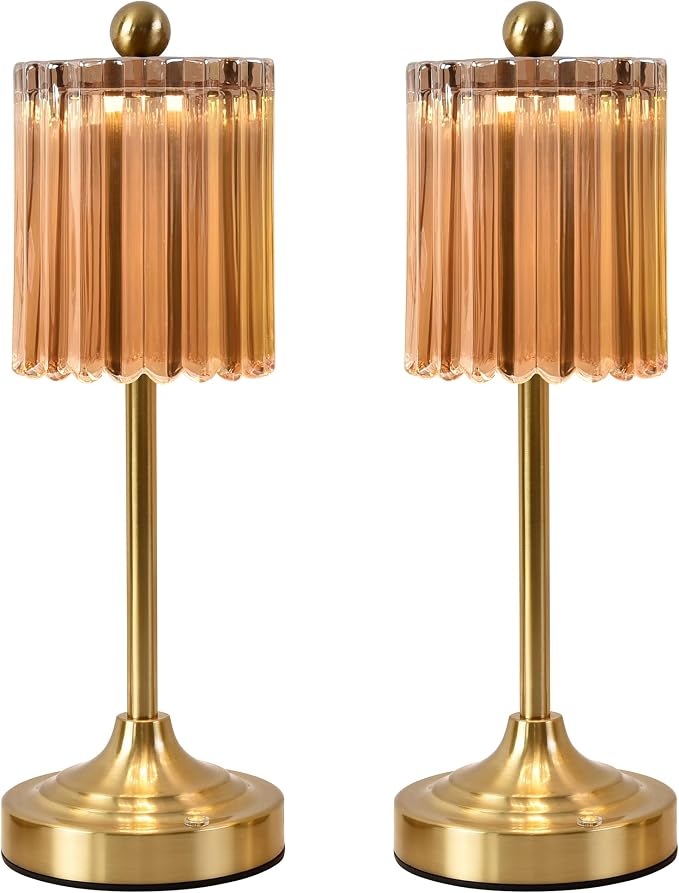 Small Vintage Cordless Table Lamp (Amber-01, 2 Pack) | 3-Color Dimmable Touch Control Small Desk Lamp for Bedroom,Office,Kitchen,Nightstand,Living Room,Home Decor