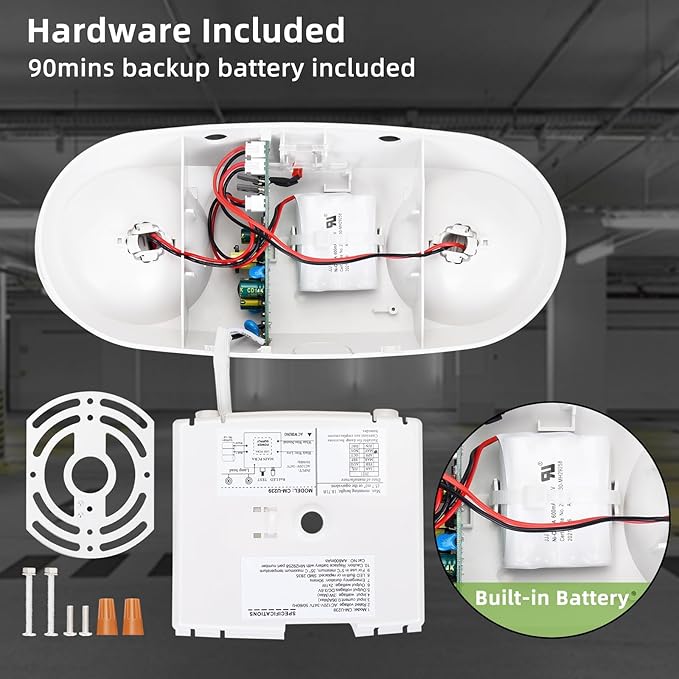 RMC LED Emergency Lights with Battery Backup, Two Head Adjustable Commercial Emergency Lighting, AC120-277V, Hardwired Emergency Exit Light Fixtures for Home and Business, ETL Listed, 2 Pack