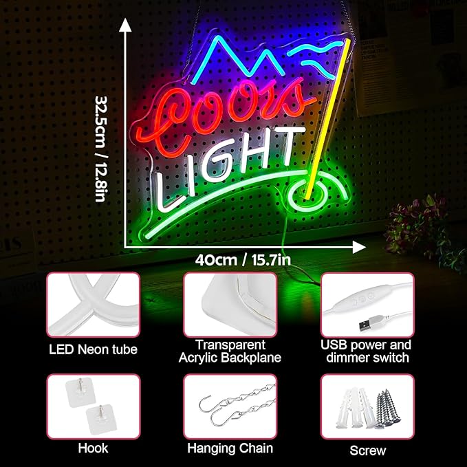Golf Neon Sign for Wall Decor Led Business Signs Suitable for Man Cave Crs Light Bar Pub Creative Neon Lights Signs with USB Powered for Coors Light Golf Club Backdrop Lights Wall Hanging Decor ﻿