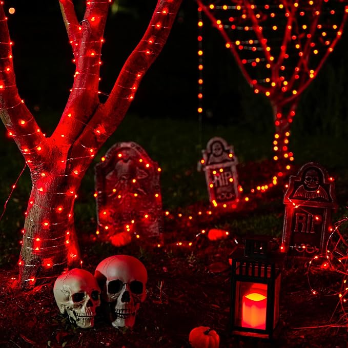 JMEXSUSS 2 Pack Fairy Lights Battery Operated, Red Lights for Halloween | Total 400 LED 132ft, Remote Control, Waterproof, 8 Modes Twinkle String Lights for Bedroom Wreath Xmas Indoor Outdoor Decor