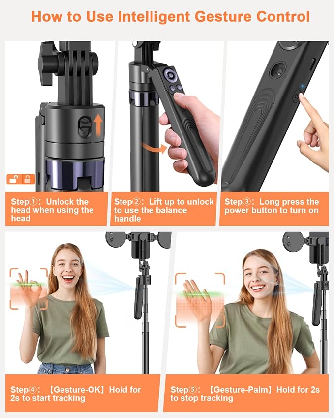 Yeaki 71” Auto Face Tracking Tripod for iPhone with Light,360° Rotating Phone Stand with Rechargeable Remote Control for TikTok Vlog Video Recording, Phone Tripod for Android Camera/GoPro/Ring Light