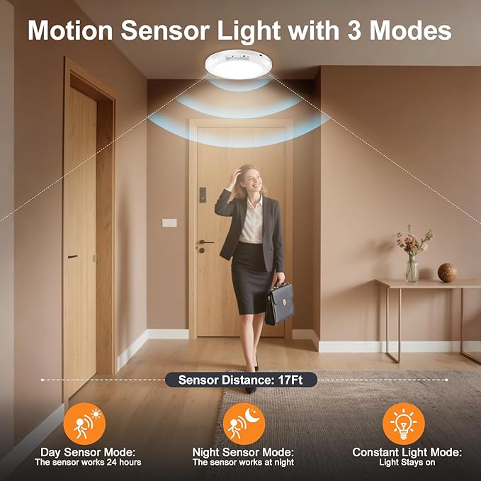 Rechargeable Ceiling Light with Motion Sensor: Battery Operated LED Closet Light with Remote & Timing - Wireless Dimmable Magnetic Mount Shower Lamp for Bathroom/Stairs/Garage/Hallway